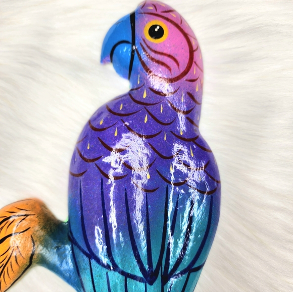 Vintage Mccaw Parrot Papier Mache Wall Hanging Hand Painted in Mexico - Picture 2 of 10